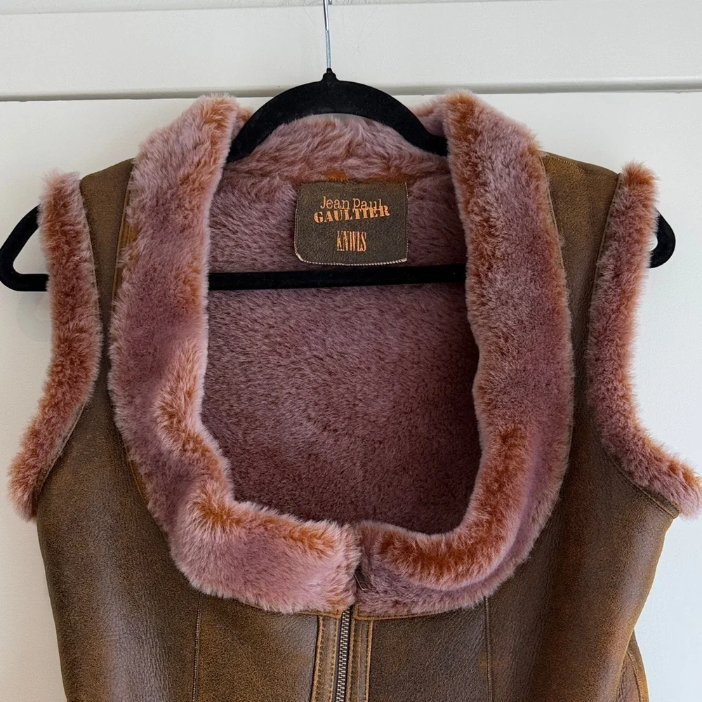 Jean Paul Gaultier Brown Suede Vest with Mauve Trim - Picture 3 of 8